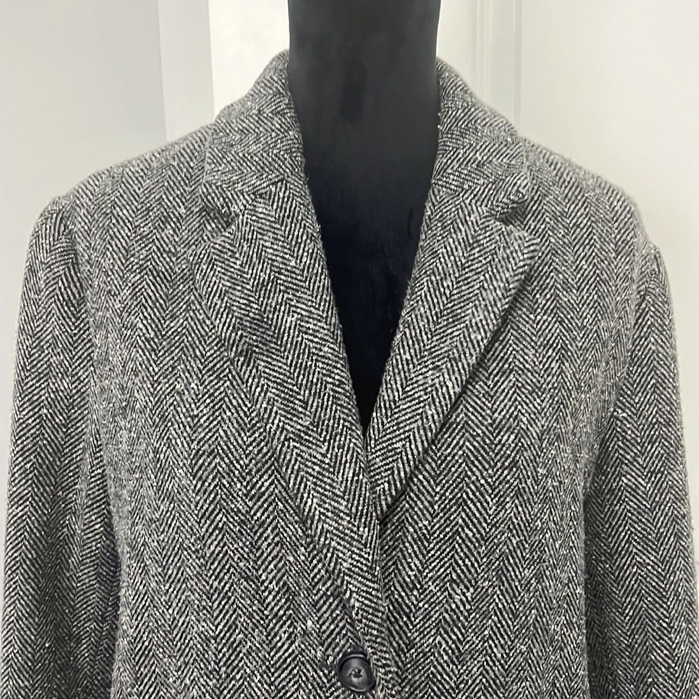 Zara Gray Herringbone Wool Blend Girls Long Coat with pockets size 13-14 164cm